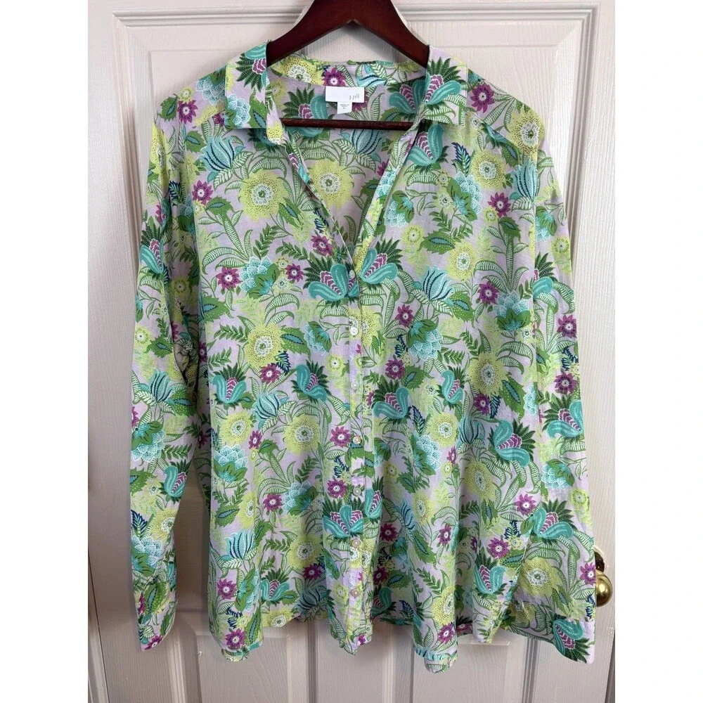 J Jill Silk Blend Light Airy Beach Summer Top Floral Oversized XL - 441 - Picture 1 of 7